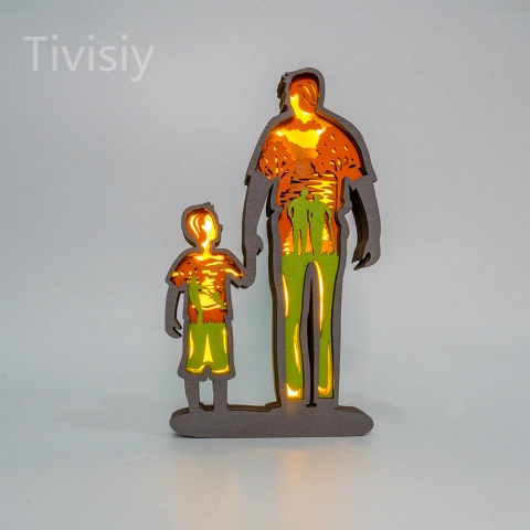 Dad & Son Back LED Wooden Night Light Gift for Father's Day Home Desktop Decor
